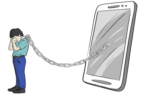 person chained to smartphone